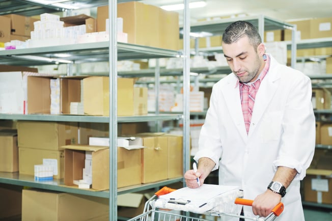 medical factory  supplies storage indoor with workers people